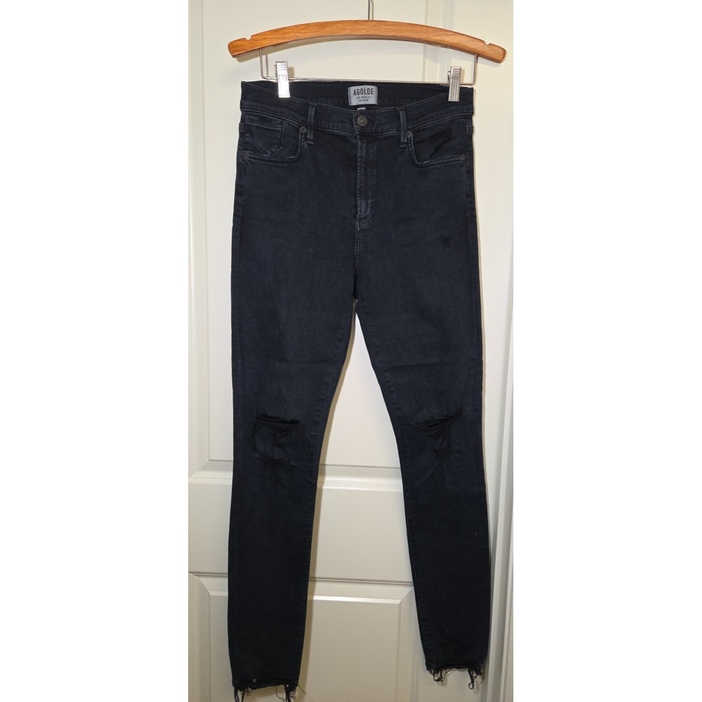 Agolde Womens Sophie High Rise‎ Distressed Ripped Jeans Black Skinny Size 29